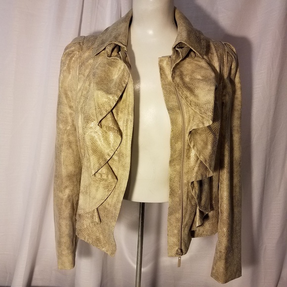 Ruffle Jacket Blazer zip Leather Look Poly Snake - Picture 4 of 8